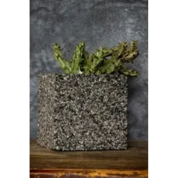 Dekoracyjna donica z kamienia Marbi - Gray 1 | 15x15x15 cm, ręcznie robiona marmurowa