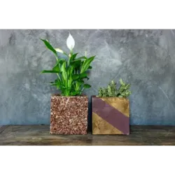 Brązowa donica kamienna 15x15x15 cm Marbi - Bronze | Elegancja na lata