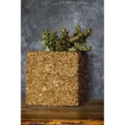 Złota donica kamienna 15x15x15 cm Marbi - Gold | Luksus i elegancja w Twoim wnętrzu