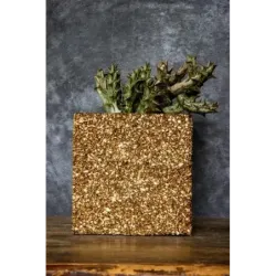Złota donica kamienna 15x15x15 cm Marbi - Gold | Luksus i elegancja w Twoim wnętrzu