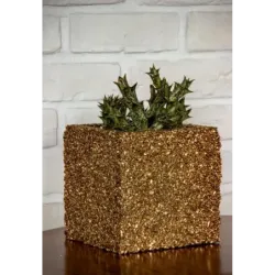 Złota donica kamienna 15x15x15 cm Marbi - Gold | Luksus i elegancja w Twoim wnętrzu