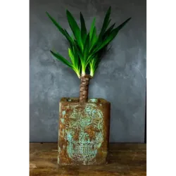 Donica cortenowa z czaszką 27x27x30 cm – loftowa dekoracja z efektem patyny
