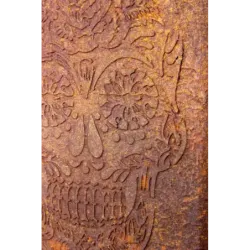 Donica cortenowa z czaszką ciemna 27x27x30 cm – industrialna dekoracja w stylu loft