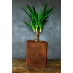 Donica cortenowa z czaszką ciemna 27x27x30 cm – industrialna dekoracja w stylu loft