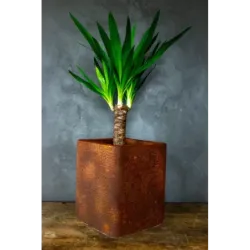 Donica cortenowa z czaszką ciemna 27x27x30 cm – industrialna dekoracja w stylu loft