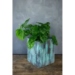 Turkusowa osłonka na doniczkę loft 25 x 25 x 30 cm - ręcznie robiona