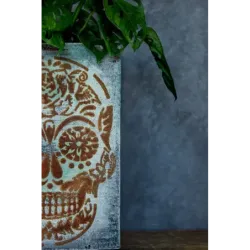 Osłonka na doniczkę z czaszką 21 x 21 x 30 cm - ręcznie robiona