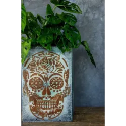 Osłonka na doniczkę z czaszką 21 x 21 x 30 cm - ręcznie robiona