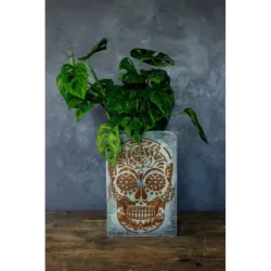 Osłonka na doniczkę z czaszką 21 x 21 x 30 cm - ręcznie robiona