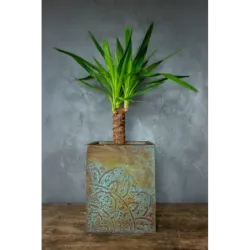 Rustykalna osłonka na doniczkę z mandalą 3D loft 25x25x30 cm – ręcznie robiona
