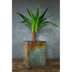 Rustykalna osłonka na doniczkę z mandalą 3D loft 25x25x30 cm – ręcznie robiona