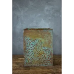 Rustykalna osłonka na doniczkę z mandalą 3D loft 25x25x30 cm – ręcznie robiona