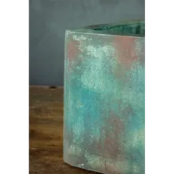 Turkusowa osłonka na donice loft 25x25x21 cm – ręcznie robiona