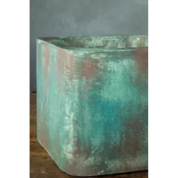 Turkusowa osłonka na donice loft 25x25x21 cm – ręcznie robiona