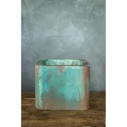 Turkusowa osłonka na donice loft 25x25x21 cm – ręcznie robiona