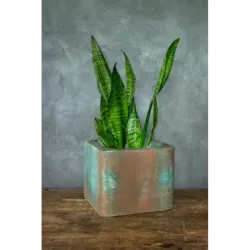 Turkusowa osłonka na donice loft 25x25x21 cm – ręcznie robiona