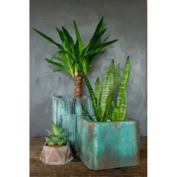 Turkusowa osłonka na donice loft 25x25x21 cm – ręcznie robiona