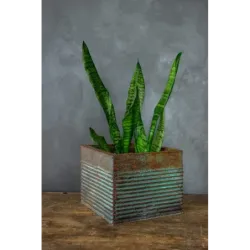 Osłonka na donicę loft 25x25x21 cm – ręczna produkcja, brązowo-turkusowa dekoracja z paskami 3D