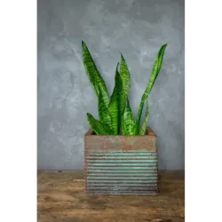 Osłonka na donicę loft 25x25x21 cm – ręczna produkcja, brązowo-turkusowa dekoracja z paskami 3D