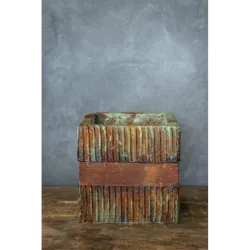 Osłonka na doniczkę 20x20x20 cm – brązowa z efektem korten i turkusem, ręcznie robiona