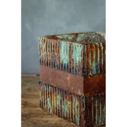 Osłonka na doniczkę 20x20x20 cm – brązowa z efektem korten i turkusem, ręcznie robiona