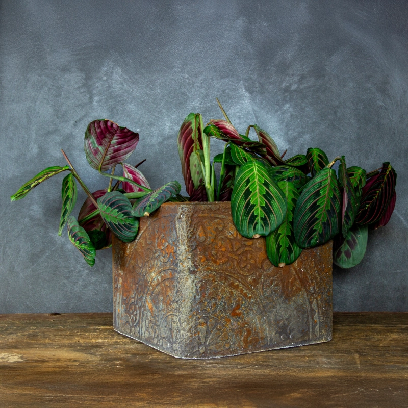 Donica cortenowa z ornamentem 25×25×21 cm – Ferro Ornata M | Art Con Design