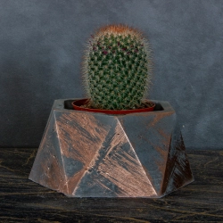 Doniczka osłonka betonowa sześciokątna czarno-miedziana - Dodo