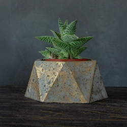 Doniczka osłonka betonowa sześciokątna ze złotym wykończeniem - Dodo