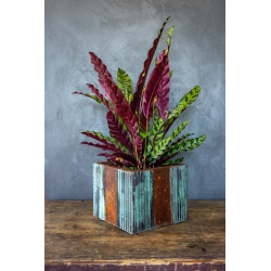 Osłonka na doniczkę 20x20x20 cm – brązowa z efektem korten i turkusem, ręcznie robiona