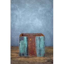 Osłonka na doniczkę 20x20x20 cm – brązowa z efektem korten i turkusem, ręcznie robiona