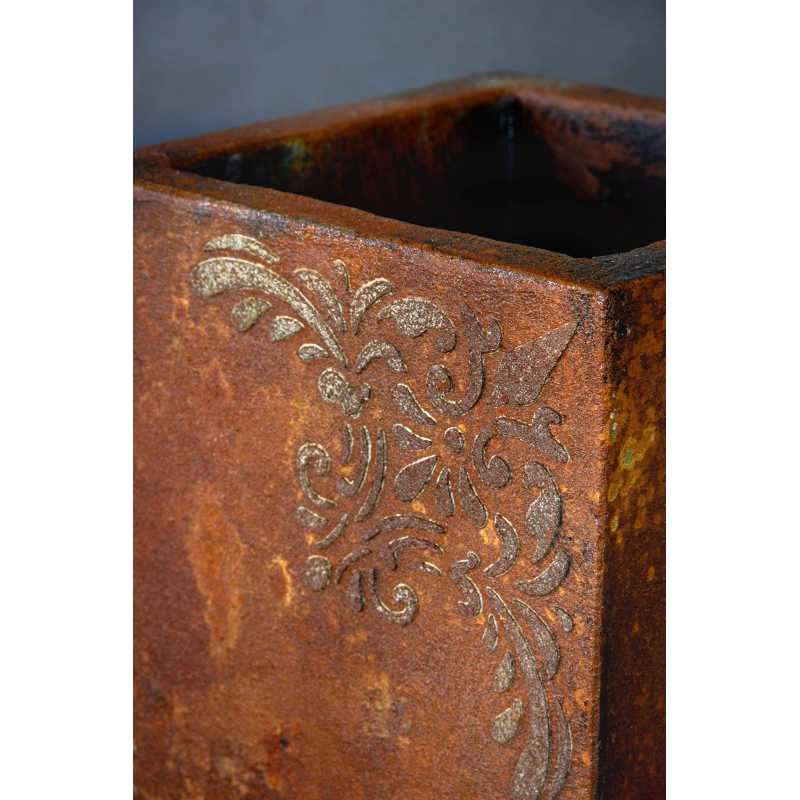 Osłonka na doniczkę wysoka brązowa 21x21x30 cm – wzór 3D w kątach, ręcznie robiona