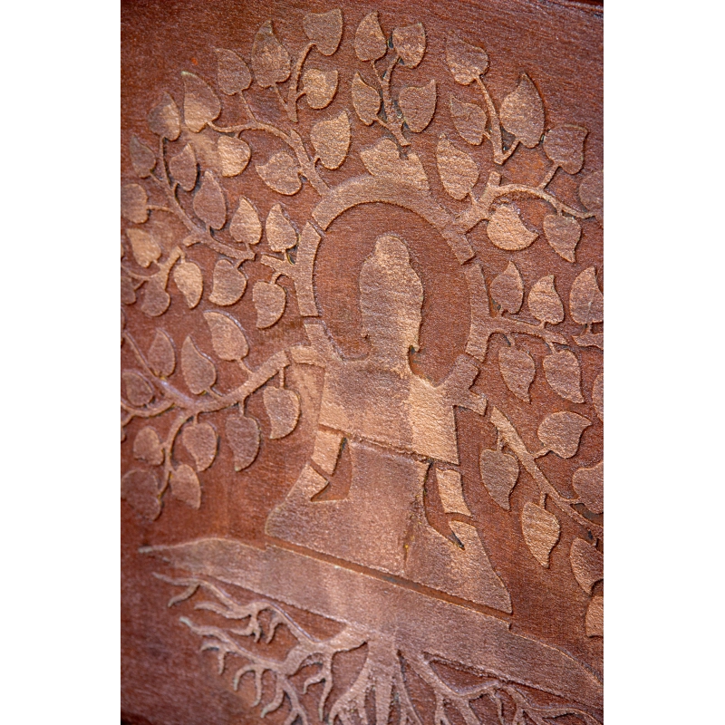 Osłonka na doniczkę z Buddą 30 x 30 x 30 cm – ręcznie malowana, rustykalna, efekt kortenu