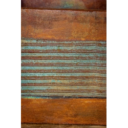 Osłonka na doniczkę loft 25 x 25 x 21 cm – kwadratowa, ręcznie malowana, efekt kortenu z turkusowymi pasami