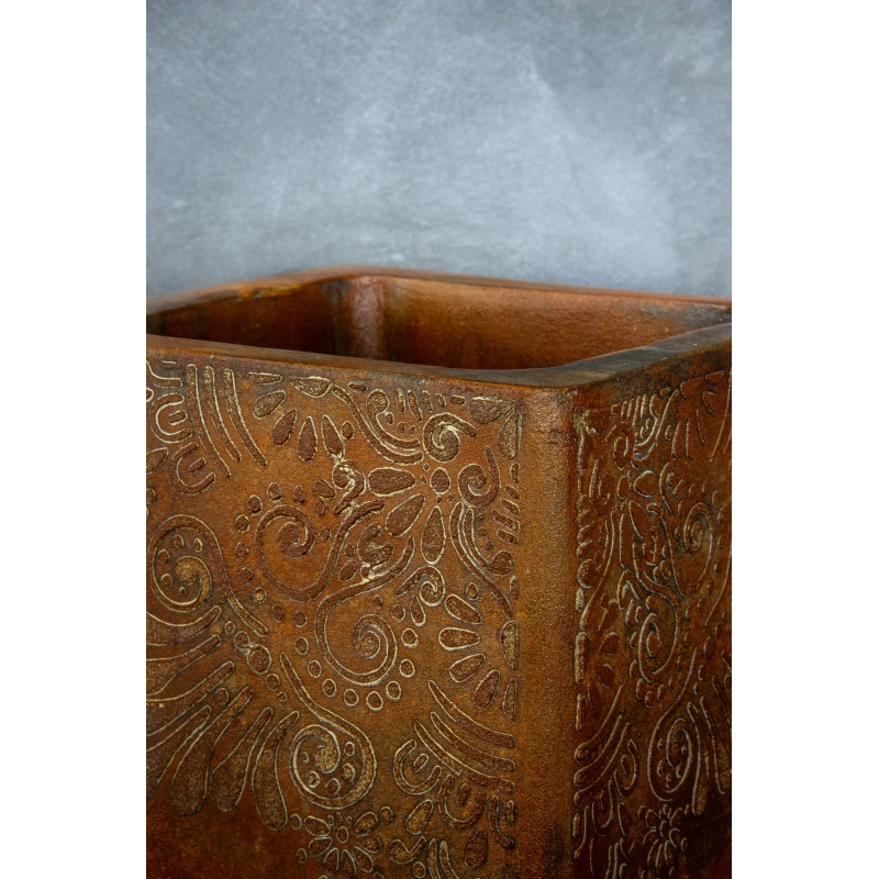 Osłonka z efektem kortenu z dekoracyjnym wzorem 3D, 30×30×30 cm – ręcznie robiona donica