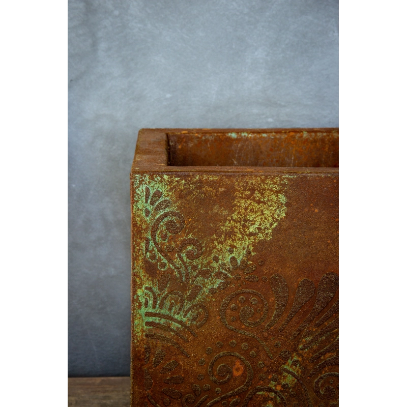 Osłonka na doniczkę loft korten – kwadratowa 30 × 30 × 30 cm, dekor 3D