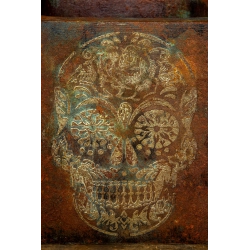 Ręcznie wykonana osłonka loft korten z motywem czaszki 3D – kwadratowa 30 × 30 × 30 cm