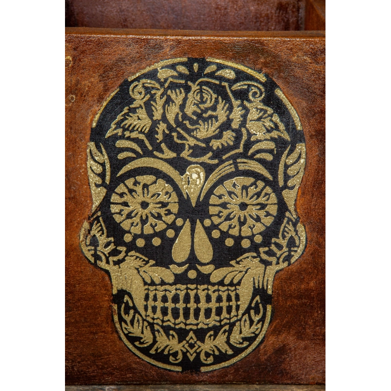 Osłonka kortenowa z motywem Sugar Skull 30×30×30 cm – ręcznie robiona donica