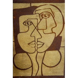 Osłonka na doniczkę loft 21 x 21 x 30 cm– kwadratowa, ręcznie malowana, korten ze złotą geometryczną ilustracją twarzy