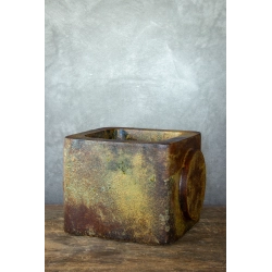 Osłonka na doniczkę z okrągłym motywem 25 × 25 × 21 cm – rustykalna, ręcznie malowana, efekt kortenu