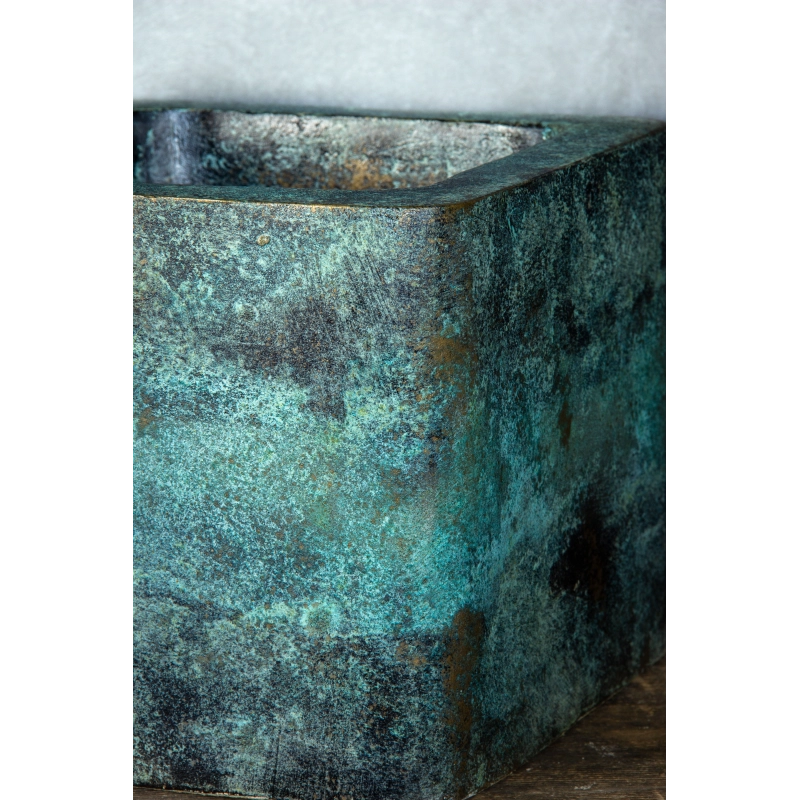 Osłonka na doniczkę turkusowa 25 × 25 × 21 cm – efekt kortenu, ręcznie malowana
