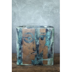 Osłonka na doniczkę z twarzą 30 × 30 × 30 cm – ręcznie malowana, efekt kortenu, artystyczny design