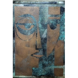 Osłonka na doniczkę z twarzą 30 × 30 × 30 cm – ręcznie malowana, efekt kortenu, artystyczny design