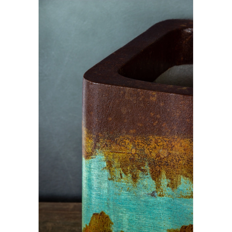 Donica loft 30×30×30 cm z turkusową patyną – Ferro Cascata L | Art Con Design