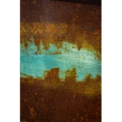 Osłonka na doniczkę z efektem kortenu 30 × 30 × 30 cm – turkusowa patyna, ręcznie malowana