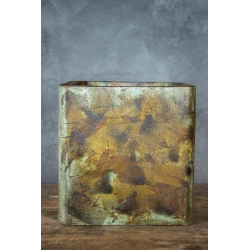 Osłonka na doniczkę 30 × 30 × 30 cm – ręcznie malowana, efekt kortenu z turkusową patyną