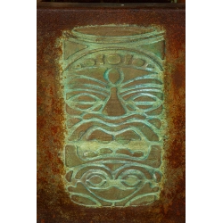 Osłonka z wypukłym wzorem 3D totemów 25 x 25 x 30 cm – ręcznie malowana, efekt antycznego metalu i turkusowej śniedzi