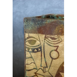 Luksusowa osłonka na doniczkę ze złotym artystycznym motywem 21 x 21 x 30 cm – efekt kortenu, ręcznie wykonana