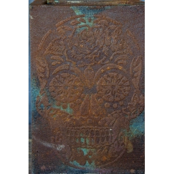 Donica z czaszką 3D 21 x 21 x 30 cm – industrialna, ręcznie wykonana, efekt cortenu