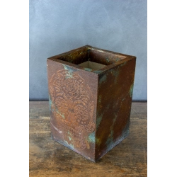 Donica z czaszką 3D 21 x 21 x 30 cm – industrialna, ręcznie wykonana, efekt cortenu