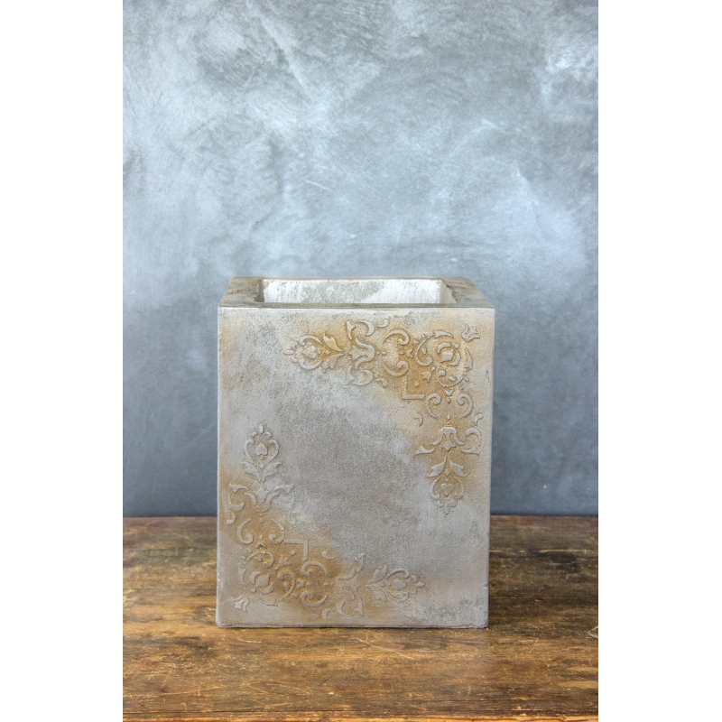 Ferro Palazzo Gray LH – donica z ornamentem 25×25×30 cm w kolorze szarego kamienia